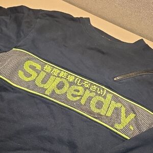 Superdry Navy Sweatshirt with Neon Green Logo